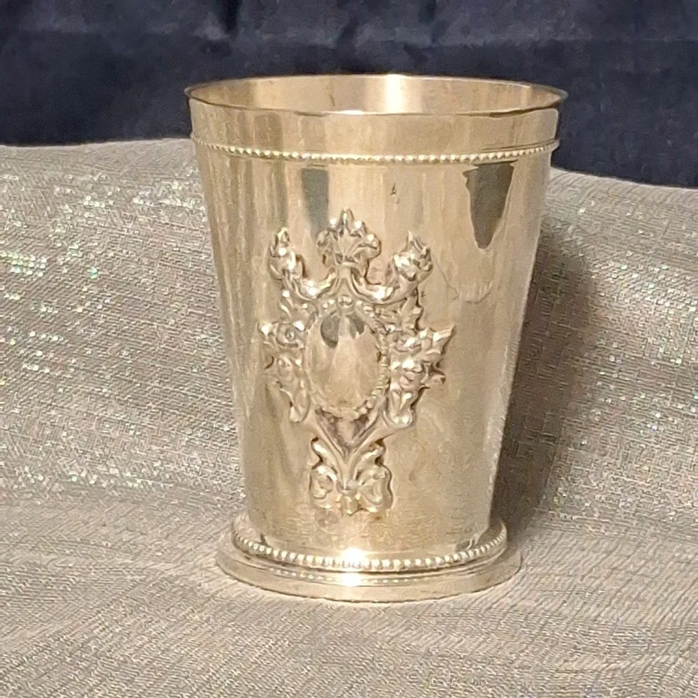 Two's Company Blenheim Crested Mint Julep Cup Silver Plate with Wax Candle Tag